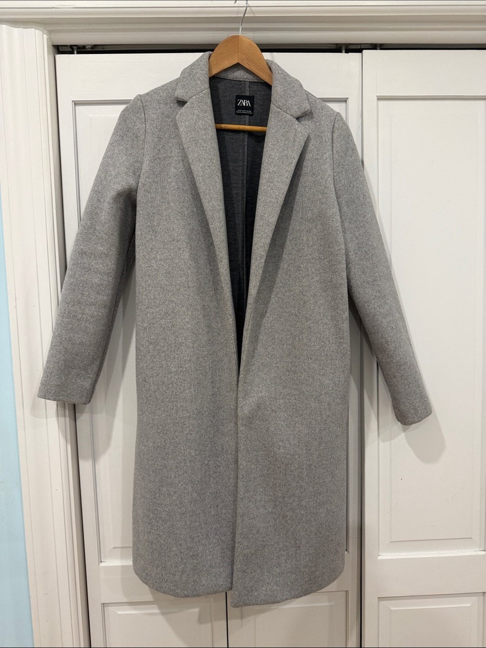 Zara Gray Single-Breasted Wool-Blend Trench Coat